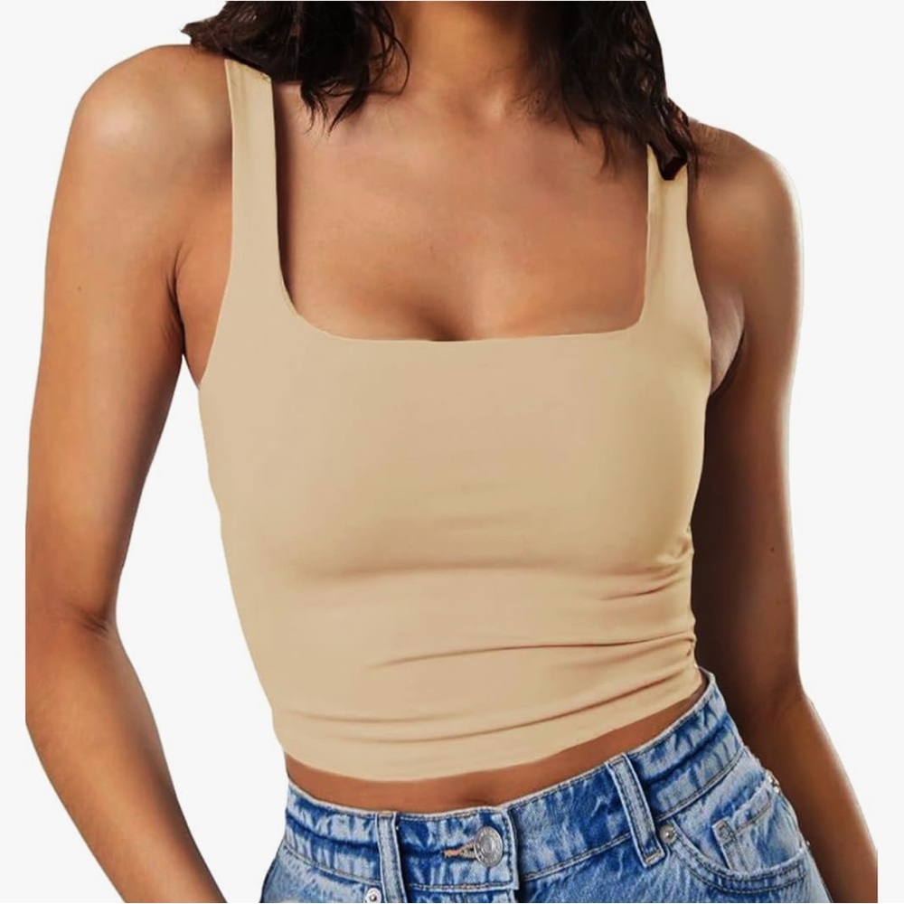 Square Neck Double Layer Workout Fitness Casual Basic Crop Tops